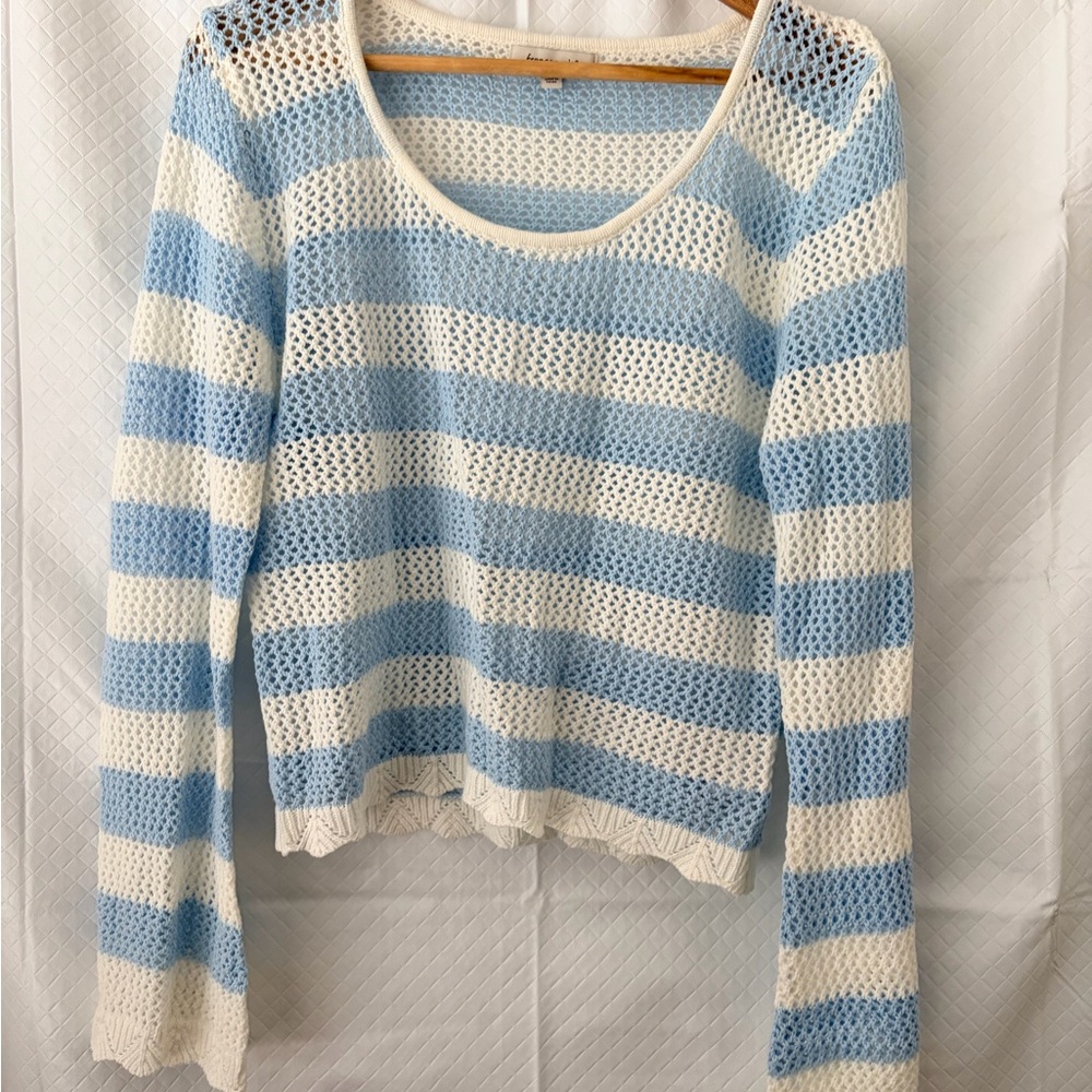 Francesca's Collections Sky Blue and Cream Striped Sweater
